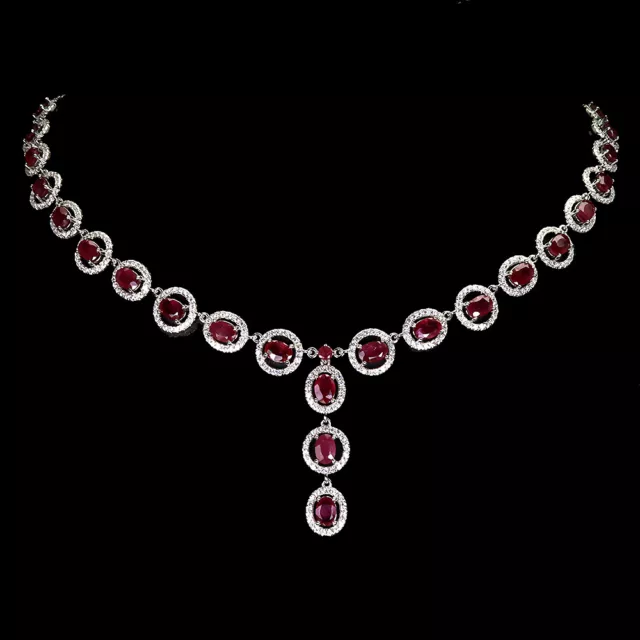 Heated Oval Ruby 6x4mm Gemstone Simulated Cz 925 Sterling Silver Necklace 18in