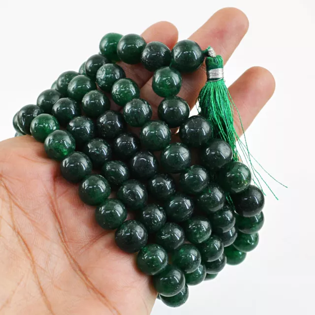 807.00 Cts Natural Green Jade 108 Round Beads Necklace Healing Prayer Mala (DG) 2