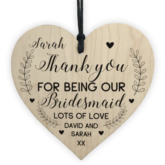 Personalised Thank You Gift For Bridesmaid Wood Heart Wedding Gift Present