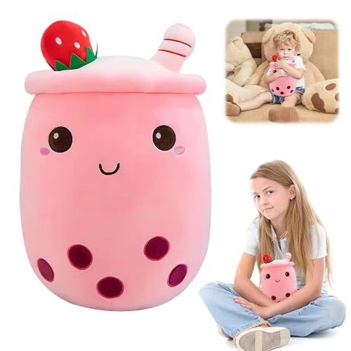 LICHENGTAI Bubble Tea en Peluche, Boba Pelucheuse en Peluche Oreiller Doux Réaliste Bulle Perle Thé Au Lait Étreignant Oreiller Bande Dessinée Peluche Dos Coussin Cadeau Jouets pour Enfants Adultes