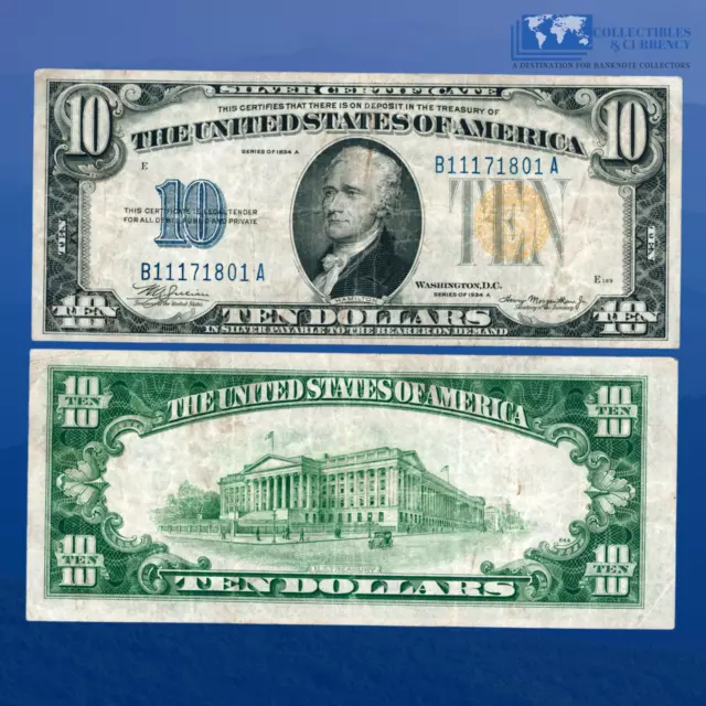 Fr.2309 1934A $10 Silver Certificate Yellow Seal "North Africa", VF #71801