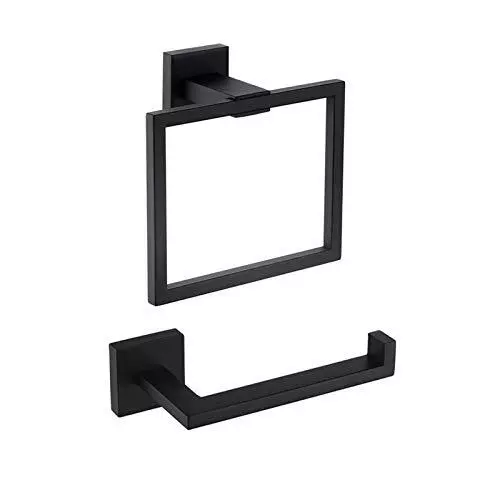 Black Toilet Roll Holder & Towel Ring Set 2 Pieces Stainless Steel  Matte Black