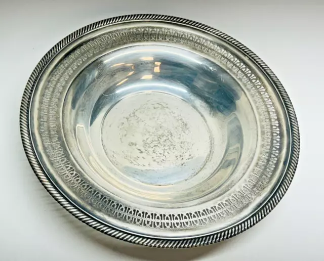 Vintage Wm. Rogers Silverplate Pierced Bowl 835 with Rope Edge Design 12.25"X2" 2