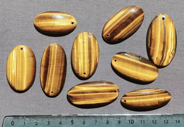 lot de 9 cabochons percés en œil de tigre pour  pendentifs ou création bijoux