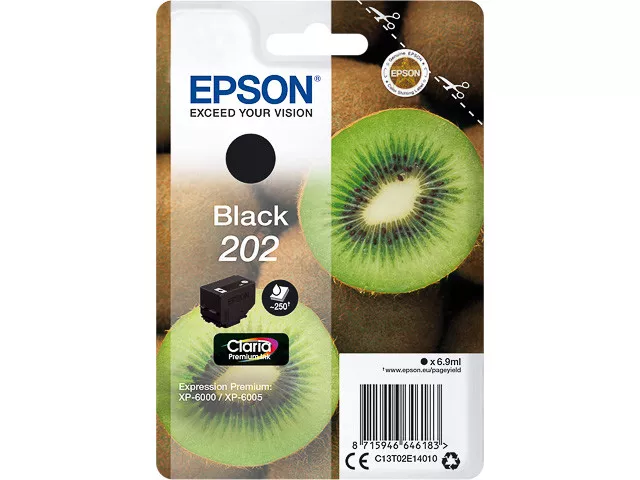 CARTOUCHE EPSON KIWI 202 NOIRE /  T02E1 noire pas : photo cyan magenta jaune xl