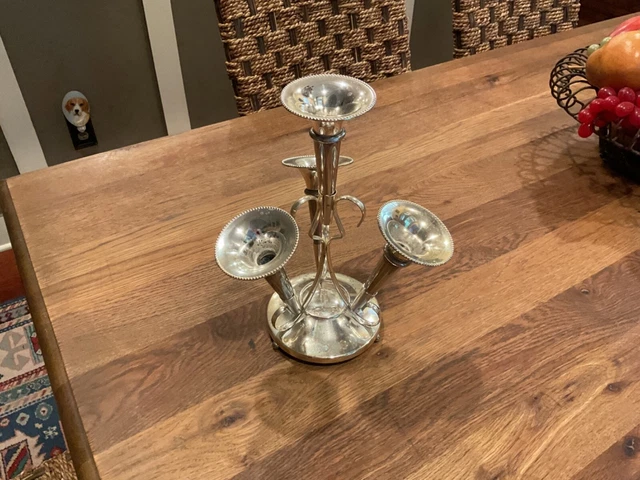 VTG Silver Plated Epergne Vase Centerpiece -  4 Trumpet Flutes