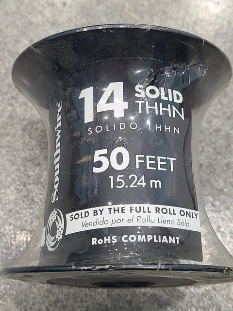 Southwire 50 Ft 14 AWG Solid White THHN Electrical Wire Copper F23819 NEW/SEALED