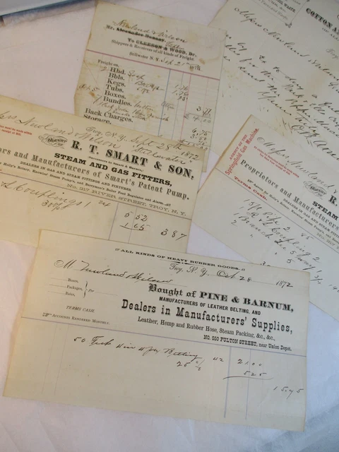 Vintage Antique Lot Old 1872 Purchase Receipts Billheads Troy Hudson NY New York 5