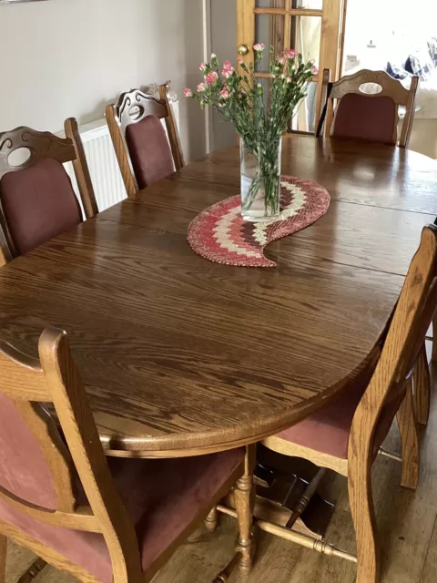 Belgian Solid Oak Extended Dining Table and 6 Chairs (can seat 8 extended)