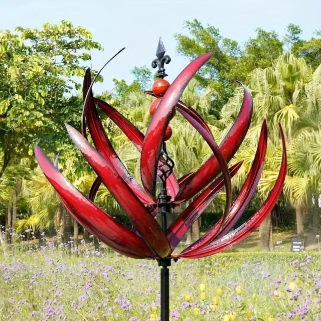 Metal Sculpture Kinetic Windmill Decoration Unique Wind Spinner Yard Lawn decor