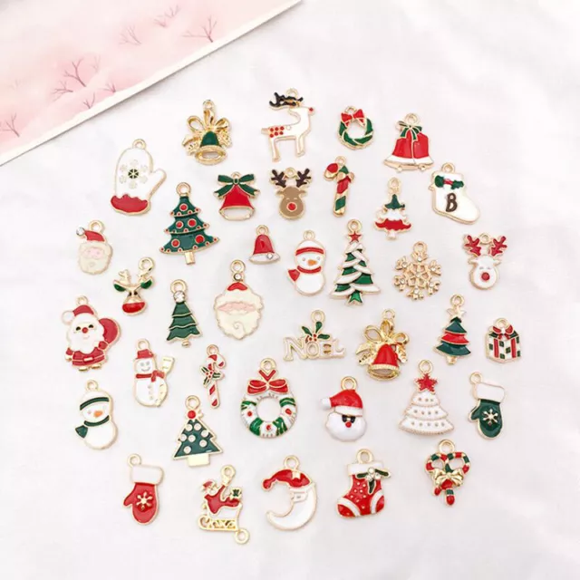 38Pcs Mixed Christmas Charms Enamel Pendants DIY Bracelet Jewelry Making Cr FoA