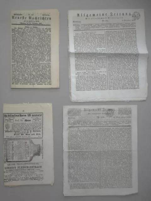 4 alte Zeitungen Werbung Nachrichten Politik - München Augsburg - 19.Jh.