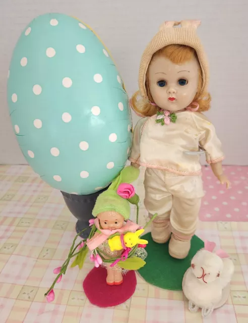 1950's 8" Ginny Doll / Paper Mache' Egg / Celluliod Doll/ Putz Bunny