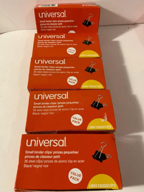 Universal Small Binder Clips 5 packs, 180 Count, Black, New, Free Shipping