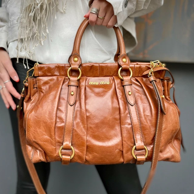 Miu Miu Vitello Lux Shopper Bag - Palissandro Caramel Brown