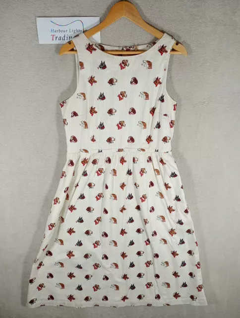 Cath Kidston Dress Ladies Dog Portait 100% Cotton Size 12 Lined Cute Cream/Brown