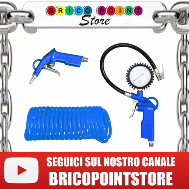 Kit Compressore Set 3 Pezzi Pistola Gonfiaggio Soffiaggio Tubo 5X8