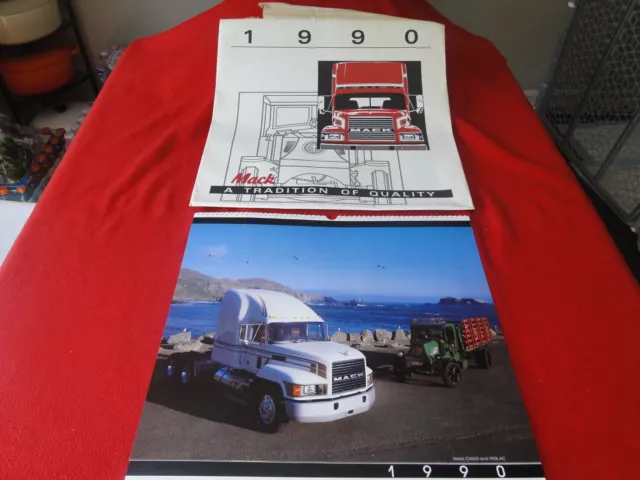 Vintage 1990 Mack Truck Calendar w Envelope 19 inches x 19 inches    DEALER GIFT