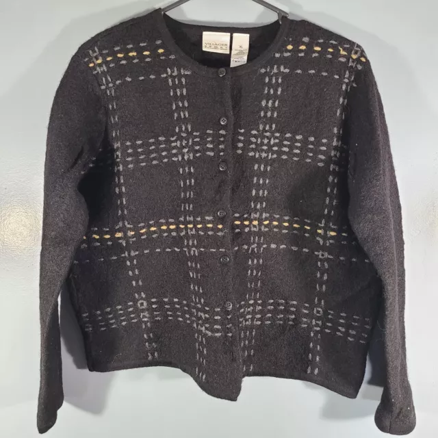 Village Sport by Liz Claiborne Co. Women's Wool Button up Cardigan Sz XL Black