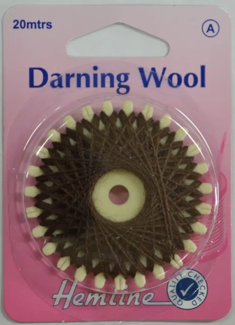 Hemline Darning Wool, 20 metres, BROWN, Strong yarn for darning