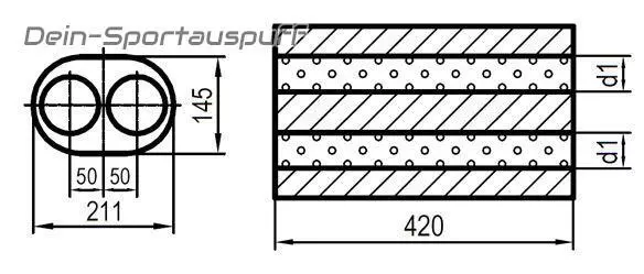 Silencieux Universel Inox Ovale 211x145mm 2-Rohr L:420mm En / Dehors 2x76mm