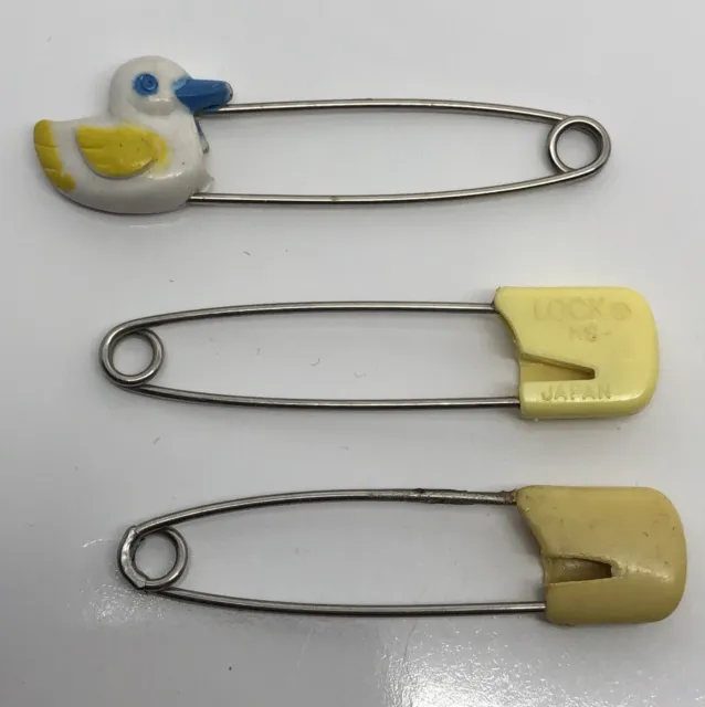 Lote de cierre de pasadores de seguridad de pato y pañales amarillos vintage para pañales de tela para bebé