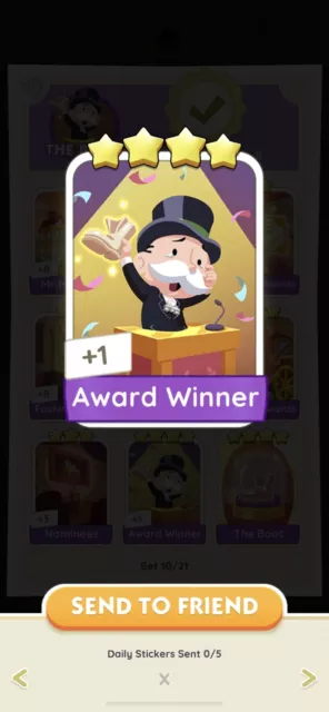 Monopoly Go  - Award Winner - 4 Star Sticker  (Set #10) Fast Delivery