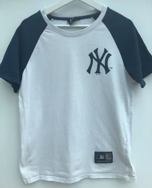 NEW YORK YANKEES T Shirt White Majestic Short Sleeve MLB Baseball Mens Small S