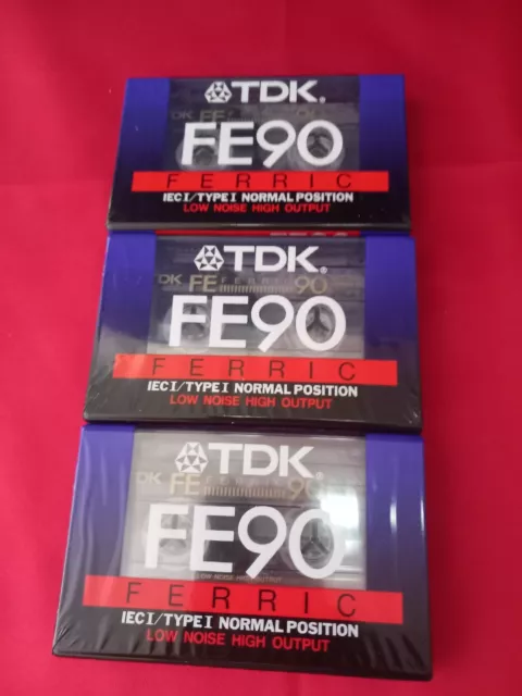 3 x TDK FE90 Ferric Blank Audio Cassette Tapes - IEC I Type I  NEW & SEALED