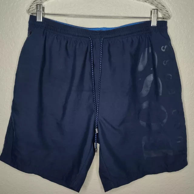 Hugo Boss Mens Size XL Blue Swim Trunks Lined Pockets Side Logo