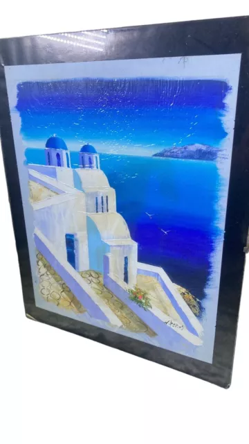 Santorini Painting Oia Greece Original Art Landscape Small Impasto Oil Paint  8x8