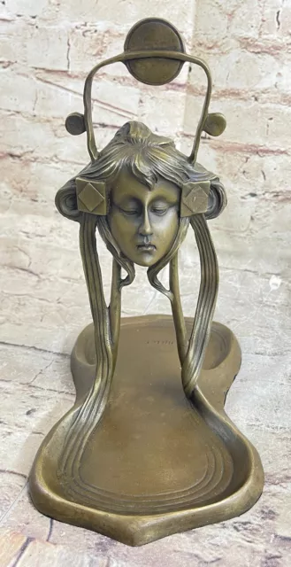 Art Nouveau Candy Soap Dish Bronze Figural Face Sculpture Figurine