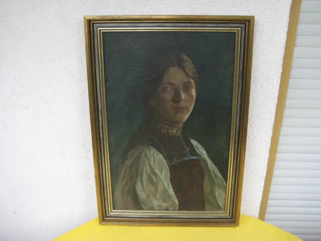 Altes Ölgemälde Mädchen Portrait aus Sammlung