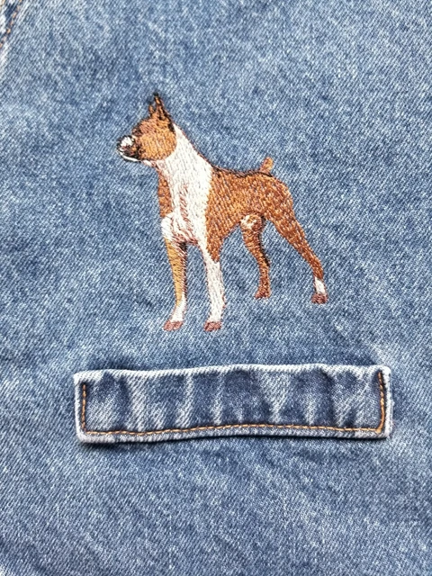 Vintage Vest Denim Dog Boxer Womens Machine Embroidered Size M-L NOS A24-19 SP