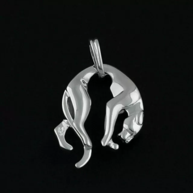 Argent Pendentif Panthère Massif Vrai 925 Sterling Brillant Pantheranhänger Puma