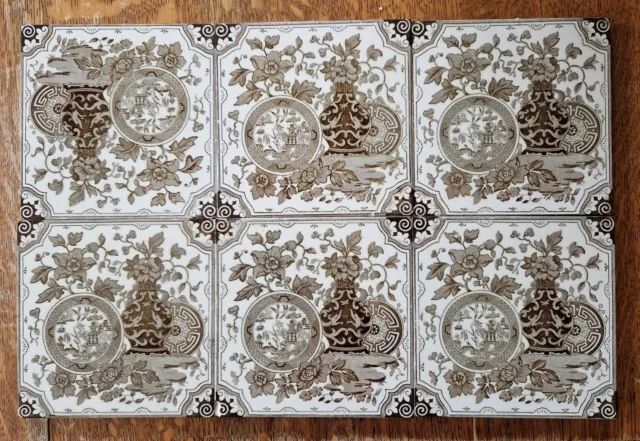Set of 6 Antique Minton Hollins & Co.  6"  Tiles Design Date 1872