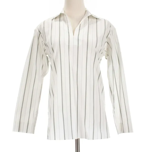 Lafayette 148 NWD Collared V-Neck Blouse Size XXS White w/ Green/Yellow Stripes