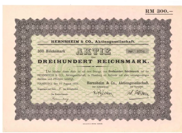 Hernsheim & Co  AG Hamburg  1934   ungelocht