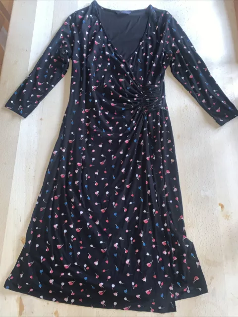 M&S Collection 3/4 Sleeve Wrap Dress Womens Size 16 Black Floral