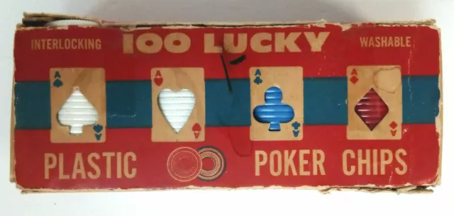 VINTAGE 100 Lucky Plastic Poker Chips Washable Interlocking Made in USA