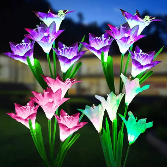 Solar Flowers Lights Garden Stake Outdoor 16 Head Lily Pathway Lamps for Garden