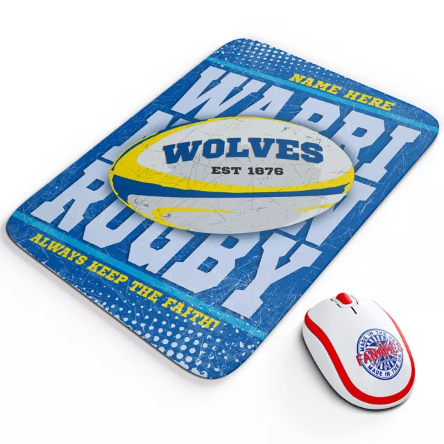 Personalised Warrington Wolves Mouse Mat Rugby League Office Work Pad PC RP17A