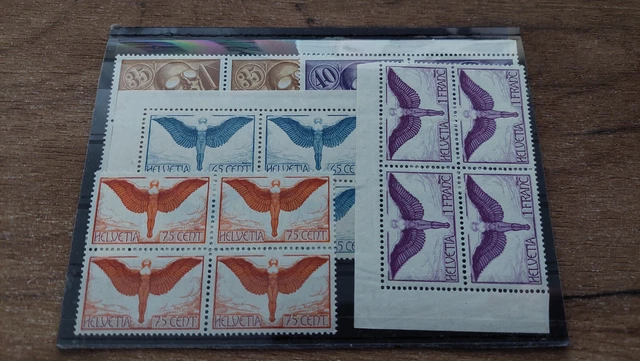SCHWEIZ - Flugpost 1923 - 5x saubere Postfrische (Eckrand)Viererblöcke!