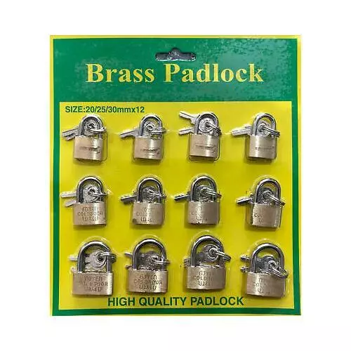 12pc 20/25/30mm Brass Padlock 2 Keys Luggage Heavy Duty Garage Shed Suitcase