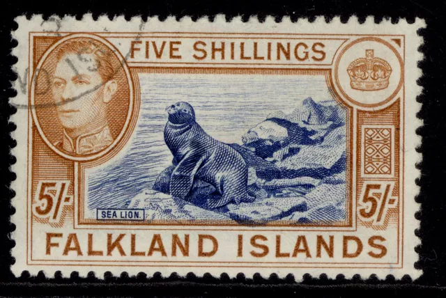 FALKLAND ISLANDS GVI SG161b, 5s indigo & pale yellow-brown, FINE USED. Cat £90.