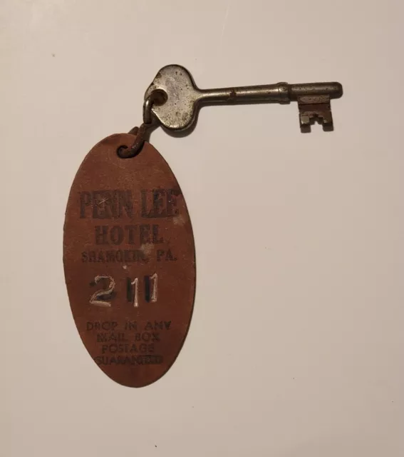 Antique Penn Lee Hotel Room Key & ID Tag Sargent Skeleton Key W/ Advertisements