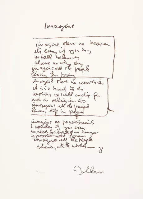 BEATLES John Lennon Handwritten Signed Lyrics 'Imagine' - reprint