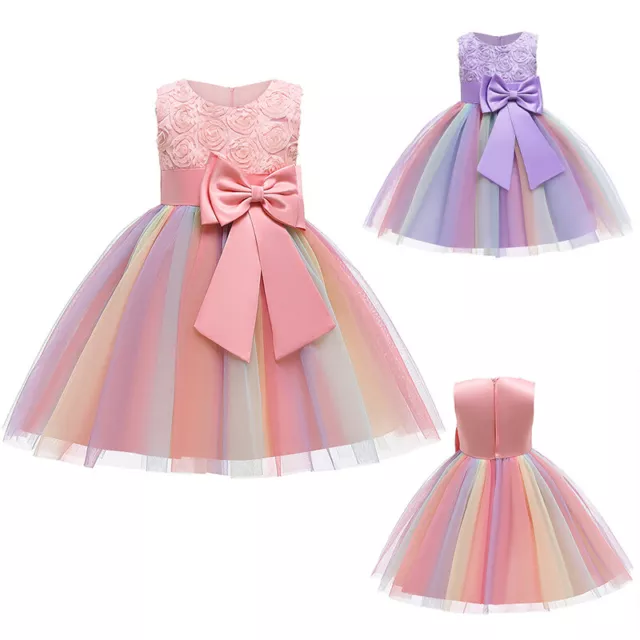 Girls Bridesmaid Dress Baby Flower Kids Party Rose Bow Wedding Dresses Princess