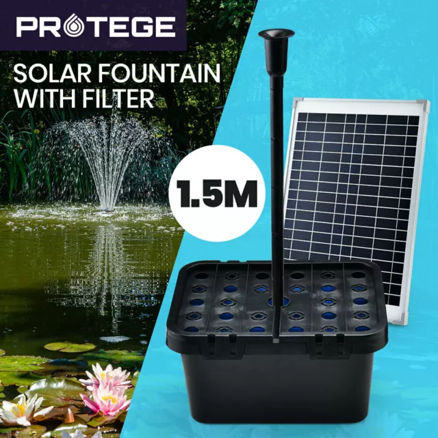 PROTEGE Solar Pond Pump with Eco Filter Box 10W Powered Water Fountain Kit Set