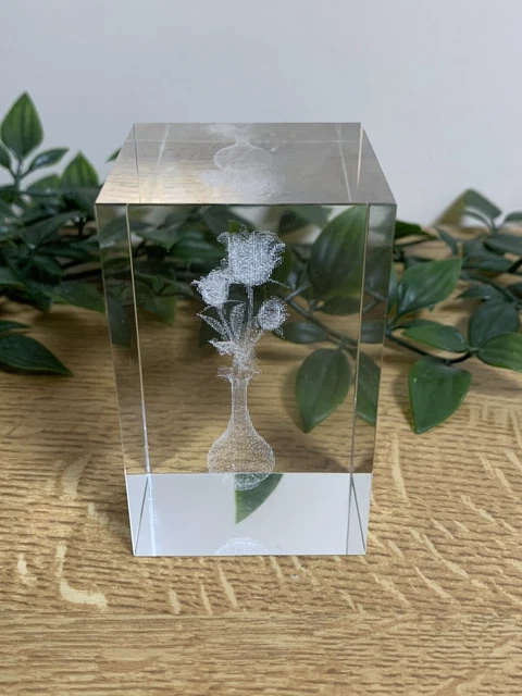 LASER ETCHED GLASS Block Bevelled Paperweight 3D Ornament 12cm £20.00 ...